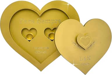 Porta Aliança Coração Casamento Personalizado Noivado Dourado MDF