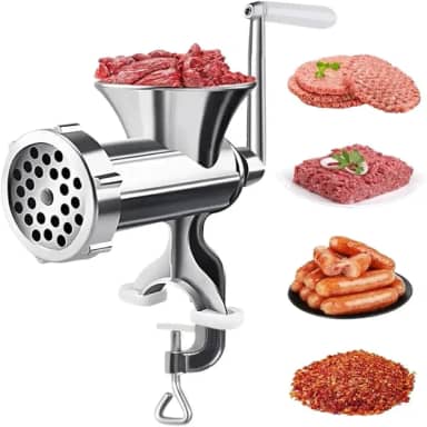 MAQUINA MOER CARNE MOEDOR FAZ LINGUICA FUNIL PROFISSIONAL HAMBURGUER KIT COMPLETO 3 ACESSORIOS ALUMINIO MANUAL EMBUTIDOS