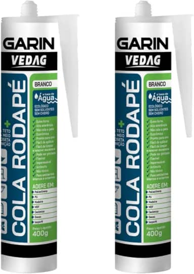 Kit 2 Selante Cola Rodapé 400g Madeira Mdf Cerâmica Gesso Plastico Isopor PU Mdf Rodateto Fixador