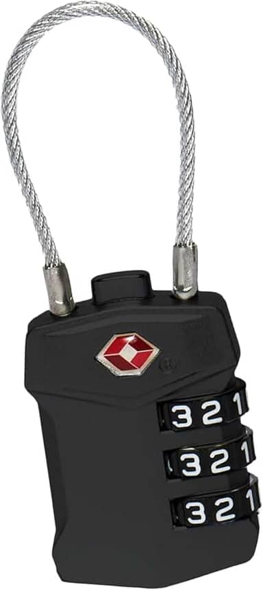Cadeado com Cabo de Aço e Combinação de 3 Dígitos, Trava de Segurança TSA, Preto (Preto)