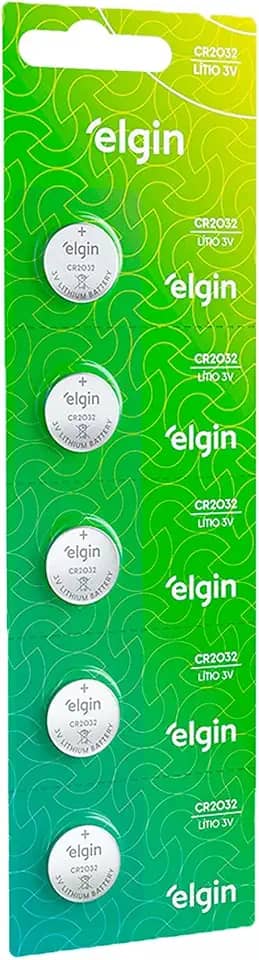 Bateria de Lítio CR2032 Cartela com 5 unidades 3v Elgin - Moeda