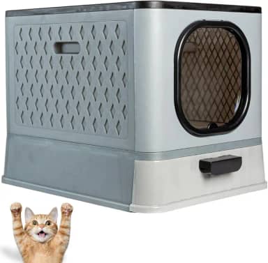 Caixa de Areia Fechada para Gatos Furba Luxo com Brindes Inclusos, Cinza