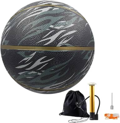 FINYQBET Bola de Basquete Tamanho 5 (Padrão Oficial), Borracha para Melhor Durabilidade, Conjunto de Basquete com Bolsa de Transporte, Bomba de Ar - Ideal para Quadras internas e externas