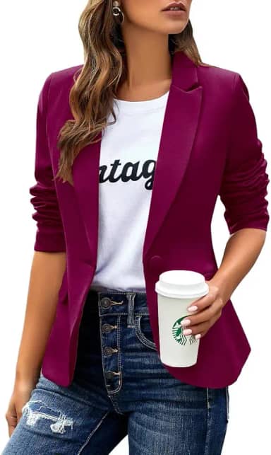 Blazer feminino casual de manga comprida com botões de lapela para escritório