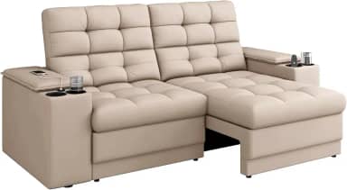 Sofá Confort Premium 1,70m Assento Retrátil/Reclinável porta copos e USB Suede Areia - XFlex Sofas
