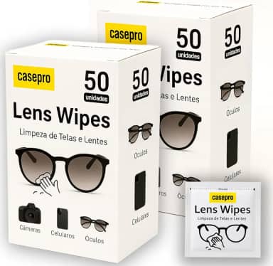 Combo 100 Lenços de Limpeza para Óculos, Lenços para Limpar Lentes, Embalados individualmente, Lens Wipes, Casepro