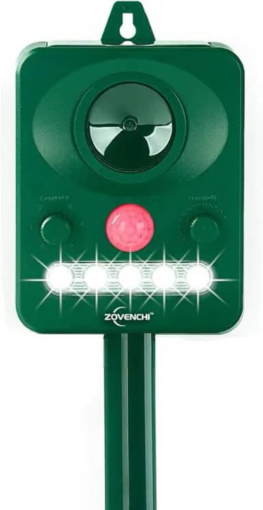 Dissuasor ultrassônico de animais com luz estroboscópica intermitente, repelente externo alimentado por energia solar para guaxinins, gatos, veados, esquilos, ativado por movimento, protege