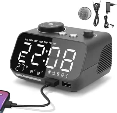 Rádios Despertador Digital Atualizados, Rádio Despertador Duplo FM com Visor LED, Despertador Digital Comcontroles de Estilo, Relógio Despertador Digital de Mesa Smart Números Grandes E Som Alto
