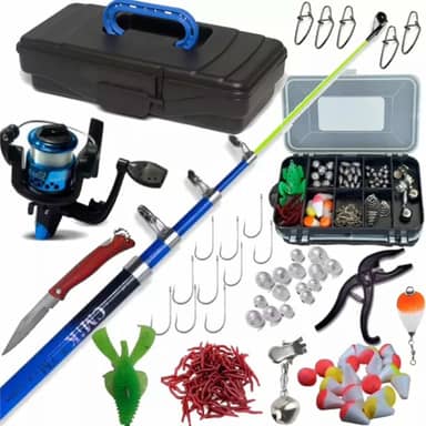 Kit de Pesca Completo com Vara, Molinete, Estojo, Iscas e Acessórios