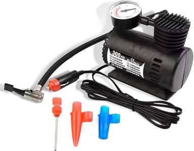 Compressor de Ar Portátil 300PSI 12V com 3 Bicos Inflador Automotivo Mini Compressor Veicular Compacto Leve Prático Calibrador Multiuso