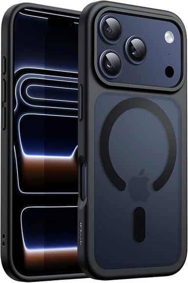 JETech Capa Magnética para iPhone 17 Pro 6,3 Polegadas Compatível com MagSafe, Case de Telefone Traseira Fosca Translúcida, Fina e Minimalista À Prova de Choque (Preto)