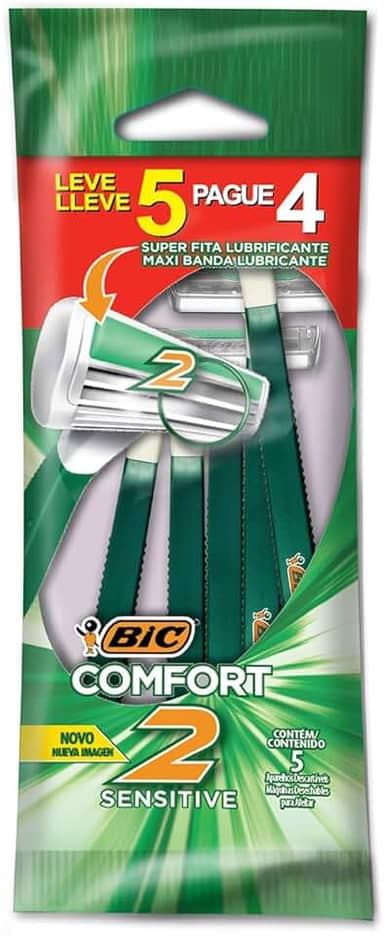 BIC Aparelho De Barbear Comfort 2 Pele Sensível C/ Fita Lubrificante 884626 Embalagem Leve 5 Pague 4