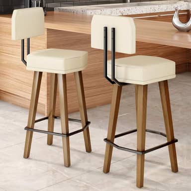 Kit 2 Banquetas Alta para Balcão Bancada área Gourmet Cozinha Industrial (60cm do Assento ao chão, Bege)