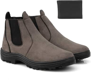 Bota Botina Chelsea Couro Camurça Confortável Dia A Dia Trabalho Segurança Ultra Leve + Carteira