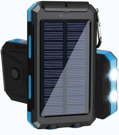Power Bank Solar Portátil, 10000mAh, Preto, Carregamento Rápido, Bateria Solar com LED, USB Duplo, Resistente à Água IP4, para Smartphones e Dispositivos USB (Azul)