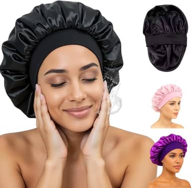 Touca de Cetim Dupla Face Feminina Masculina Seda para Dormir Anti frizz com Faixa Confortável