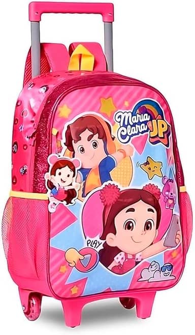 Mochila de Rodinhas Infantil Maria Clara e JP, Rosa-chiclete, 17 Litros