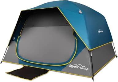 LOYEAHCAMP Barraca de acampamento blackout para 4 pessoas, barraca de cúpula familiar à prova d'água para acampamento com mosca de chuva, barraca familiar grande portátil de camada dupla para