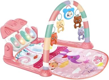 Tapete de Atividades Musical com Piano e Arco de Brinquedos Interativos para Bebê (Rosa)