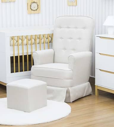 Poltrona Amamentação Julia Linho com Puff e Balanço Gariani – Linho