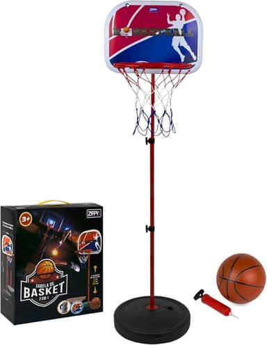 Zippy Tabela de Basket com Cesta de Basquete, 2 em 1, Altura Regulável, Com Bomba e Bola, 100cm