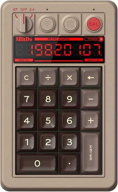8Bitdo Teclado Numérico Mecânico Retrô De 18 Teclas, Compatível Com Pc E Modo Calculadora Padrão, Hot-Swappable, Botão Atalho, Bluetooth/2.4G/Com Fio Para Windows Android - Edição C64