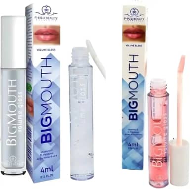 Gloss Labial Efeito Aumenta Lábios, Big mouth, Kit com 2 nas Tons Rosa e Incolor - Kit de Maquiagem