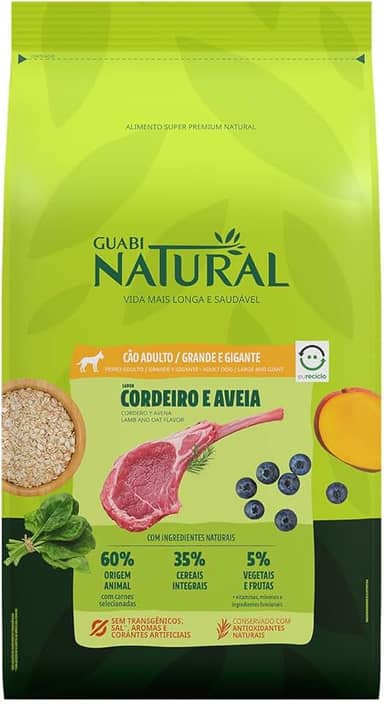 Ração Guabi Natural Cães Adultos Grandes e Gigantes Cordeiro e Aveia 12 kg