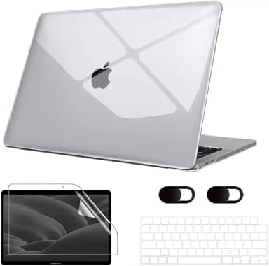 Capa Macbook Air M1 13,3'' A1932/A2179/A2337 (2018-2020), Vem Com Película de Teclado, Película de Tela Hidrogel e Tampa Protetora para Câmera, Rigido, Leve e Fina (Transparente Cristal)
