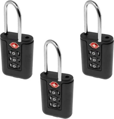 Pacote com 3 cadeados de bagagem, combinação de cadeados de viagem de 3 dígitos, cadeado de aço inoxidável com zíper, armário de combinação reconfigurável sem chave para uso externo, bloqueio de mala