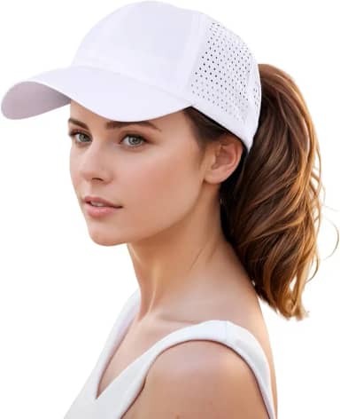 Boné de beisebol feminino rabo de cavalo secagem rápida, boné de beisebol cruzado ajustável coque alto unissex boné de caminhoneiro