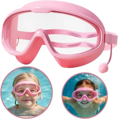 Óculos de Natação Infantil com Protetor Auricular, Lentes HD Anti-Embaçante, Visão 180°, Ajustável