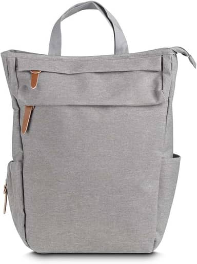 Mochila Multifuncional Térmica 17L em Poliéster Cinza – Compartimentos Internos e Externos, Alça de Mão, Ombro e Engate para Carrinho – Ideal para Passeios, Rotina e Maternidade