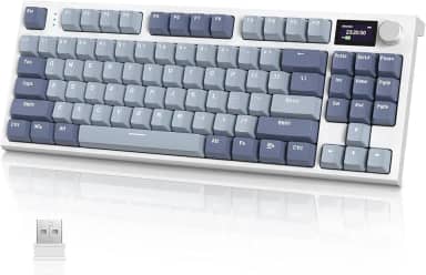 ATTACK SHARK K86 Teclado mecânico sem fio RGB para jogos, teclado com fio 2.4 GHz/BT5.0/USB-C, Layout 75% TKL com tela colorida TFT HD de 1.2'' e botão CNC, interruptor linear TTC Hot-Swap(Roxo)