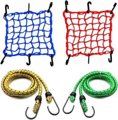 Kit 2 Cordinhas e 2 Redes Elasticas 40 x 40 Aranha Para Prender Bau Capacete Bagageiro Moto Bicicleta