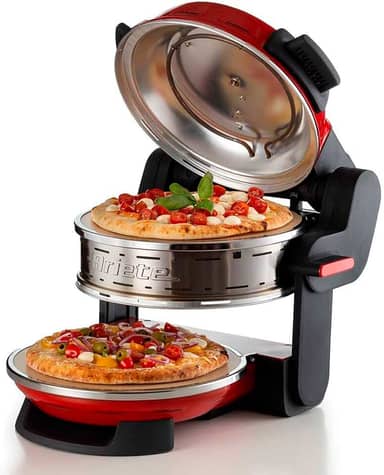 Ariete - Forno de pizza duplo 927 Vermelho, com 2 placas refratárias antiaderentes de 32 cm, 5 níveis de temperatura independentes - máximo de 400 °C, 2 espátulas em aço inox, 2100 W - 220V