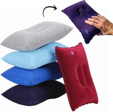 Travesseiro Almofada Inflável Viagem Avião Ônibus Barraca de Camping Acampamento Trilha Tenda Passeio Aveludado (Azul Claro)