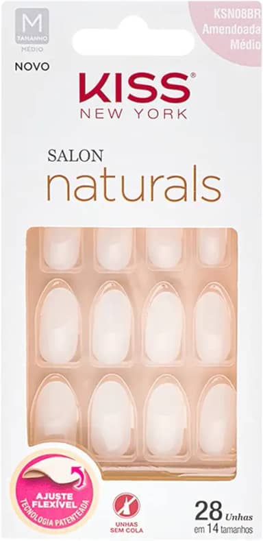 Kiss New York Unha Postiça Salon Natural Médio - Amendoada