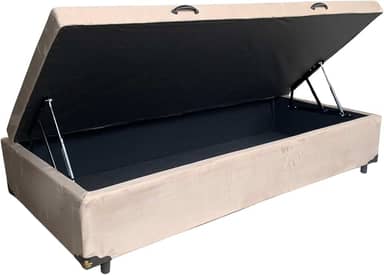 Cama Box Baú Solteiro Suede Bege Com Pistão A Gás - Estrutura Reforçada - Suíte Imperial