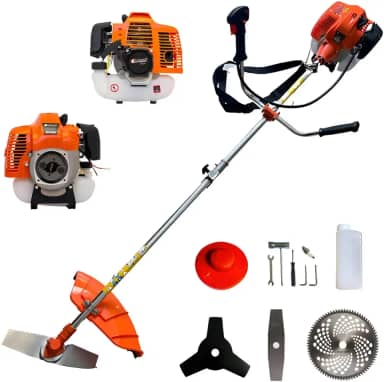 Roçadeira a Gasolina 2 Tempos Profissional 75CC 3HP Com Lâmina 3 e 2 Pontas Facão, Disco 80 Dentes, Kit de Reparo e Acessórios Knakasaki