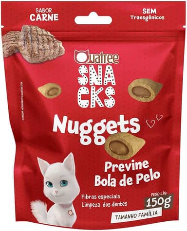 Snack Quatree Nuggets Para Gatos Bola de Pelo Sabor Carne 150g