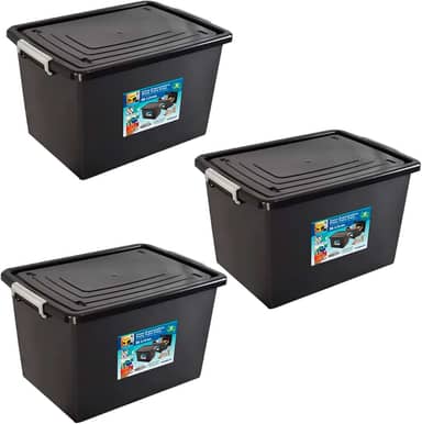 Kit 3 Caixas Organizadoras 56 Litros C/Tampa e Trava Preta 25793PM Arqplast