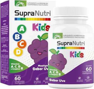 Suplemento Vitamina Criança, Supranutri Kids C/ 60 comprimidos Mastigável, sabor Uva