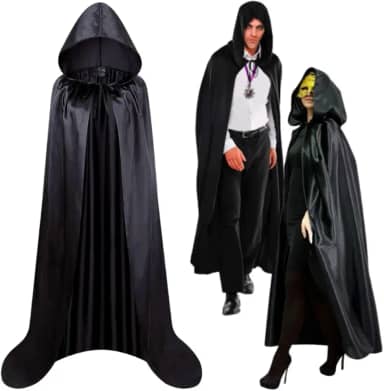 Capa Preta Fantasia Dia das Bruxa Feiticeira Mago Vampiro Drácula Pânico Fantasia Halloween Com Capuz Adulto Feminina Masculina Unissex
