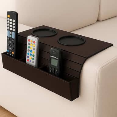 Esteira Porta Copo Apoio de Braço para Sofá Com Porta Controle Remotos Para Organização da Sala (Tabaco)