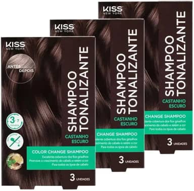 Kit 3 Shampoos Tonalizantes Color Change Kiss New York | Castanho Escuro