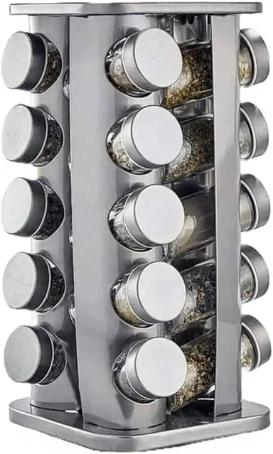 Porta Temperos Inox 20 Potes Suporte Giratório Quadrado MM House