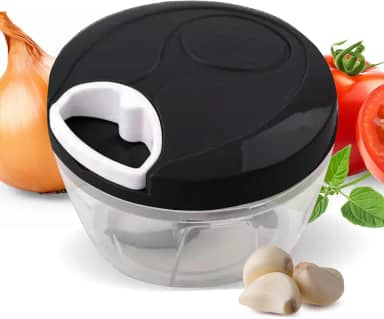 Processador de Alimentos Manual com 3 Lâminas Inox – 480ml – Cortador e Triturador de Legumes, Frutas e Carnes – Fácil de Usar, Prático e Portátil para Receitas do Dia a Dia, Preto