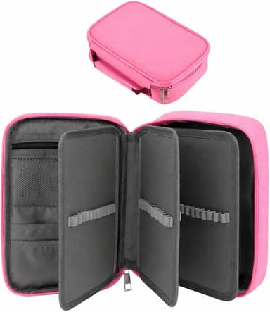 Estojo Escolar Grande Capacidade, Estojo Box Jumbo Com Alça e Elastico para 72 canetas ou lápis, Feminino Masculino, Infantil Adulto, Organizador Com Divisórias e Zíper (ROSA)