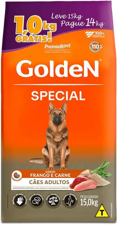 Ração Golden Special Cães Adultos Frango e Carne Leve 15kg Pague 14kg